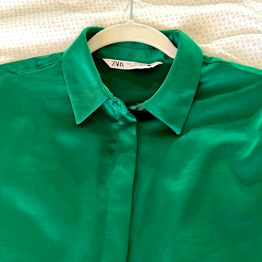 Zara Emerald Satin Shirt - Picture 2 of 3